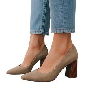 Matiko Shoes Womens 8 Beige Suede Chunky Heel Pump Minimalist Parisian Chic